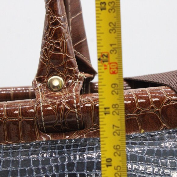 Samantha Brown Dowel Travel Bag Croc Embossed BLUE Brown Weekender Carry On VTG - Picture 9 of 15